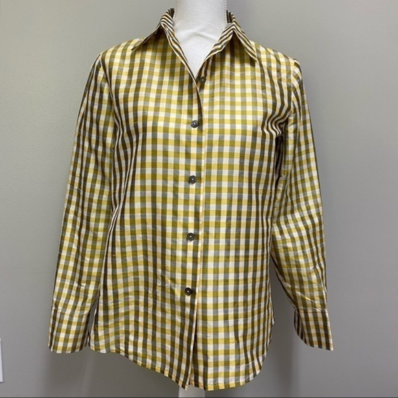 Linda Allard Ellen Tracy Check Silk Shirt - Picture 1 of 6